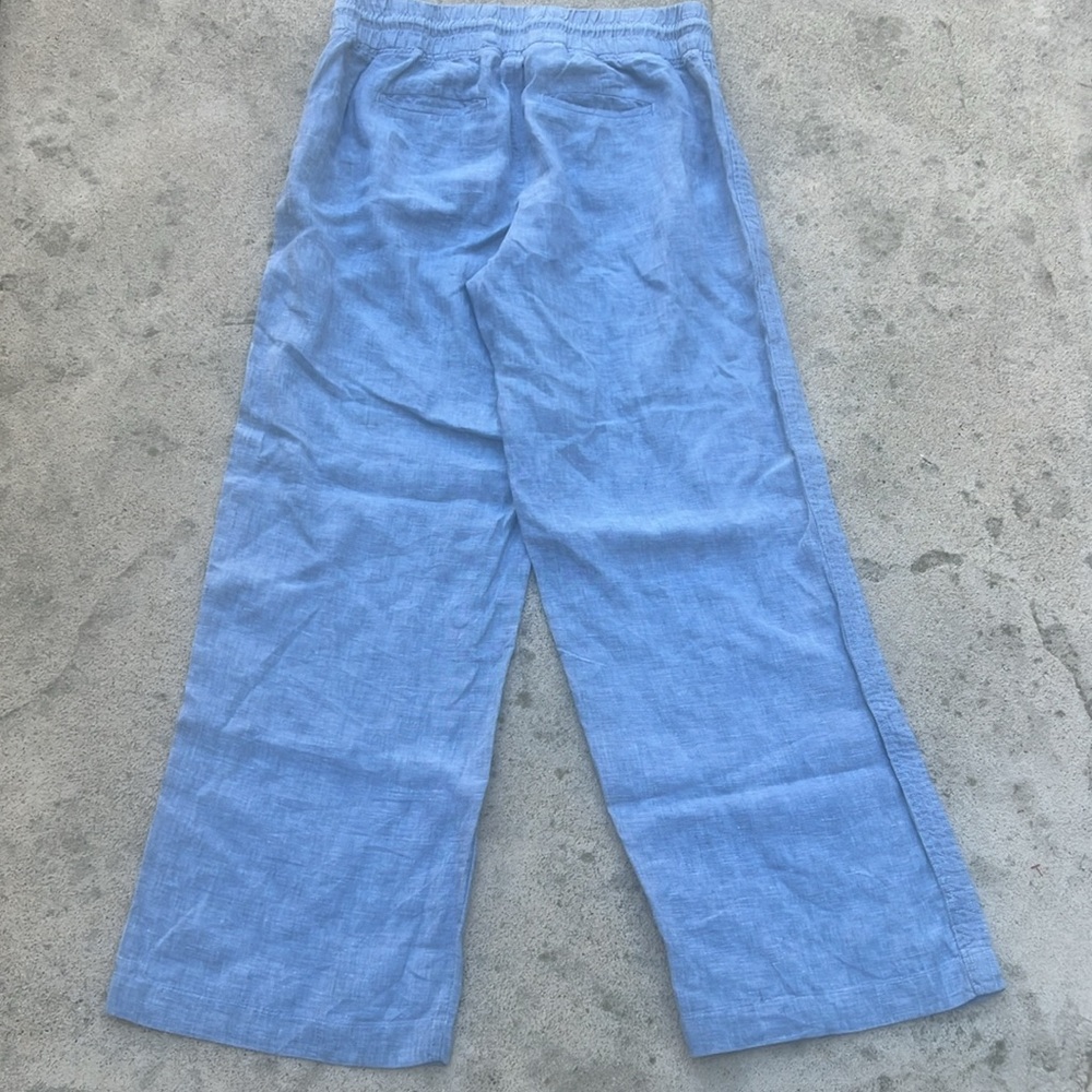 Athleta Cabo Wide Leg Chambray Blue Linen Resort Pants Women's Size 14 - Picture 5 of 7